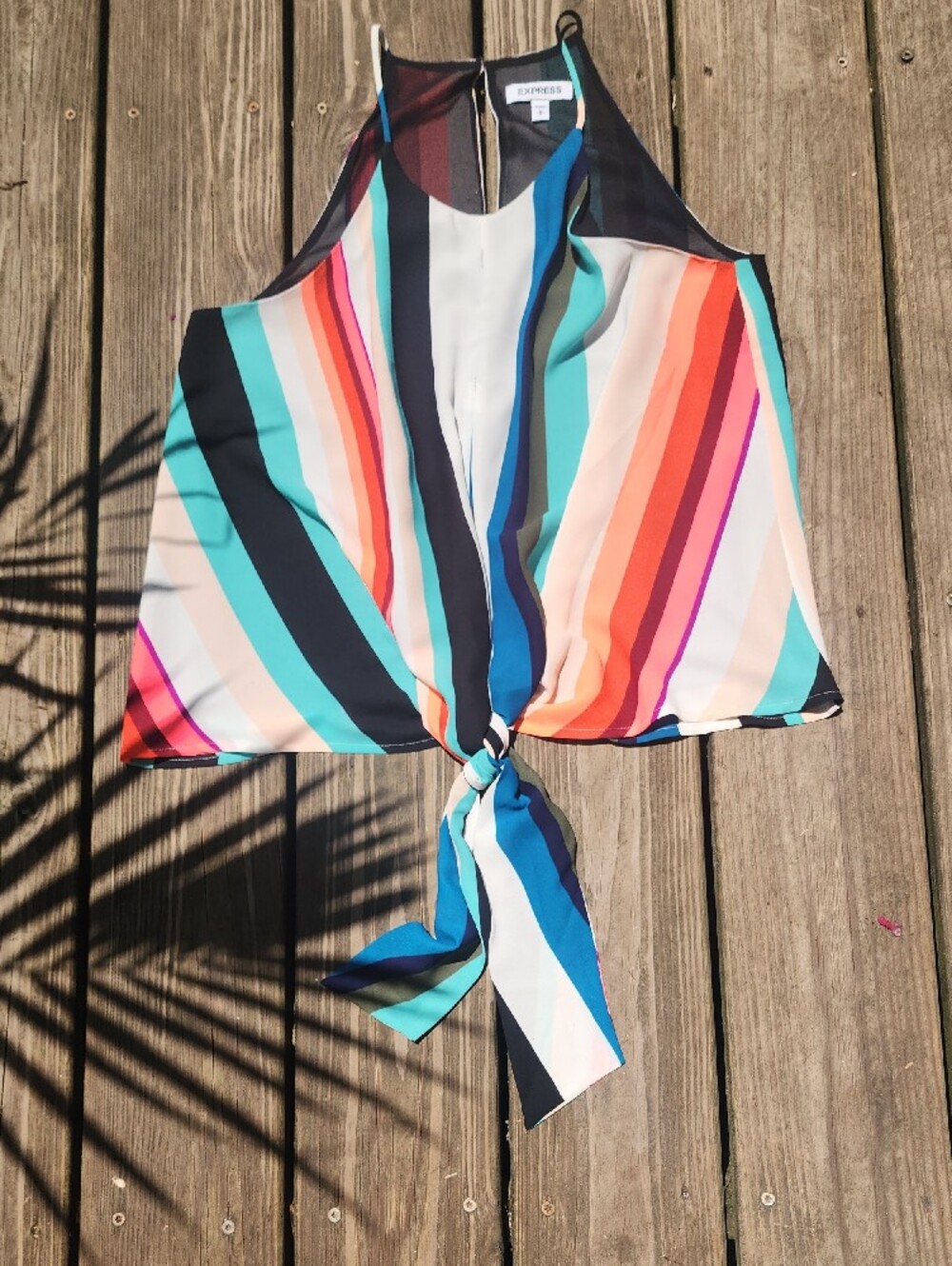Express Multicolor Vertical Stripe Halter Tie-Front Top Size Small